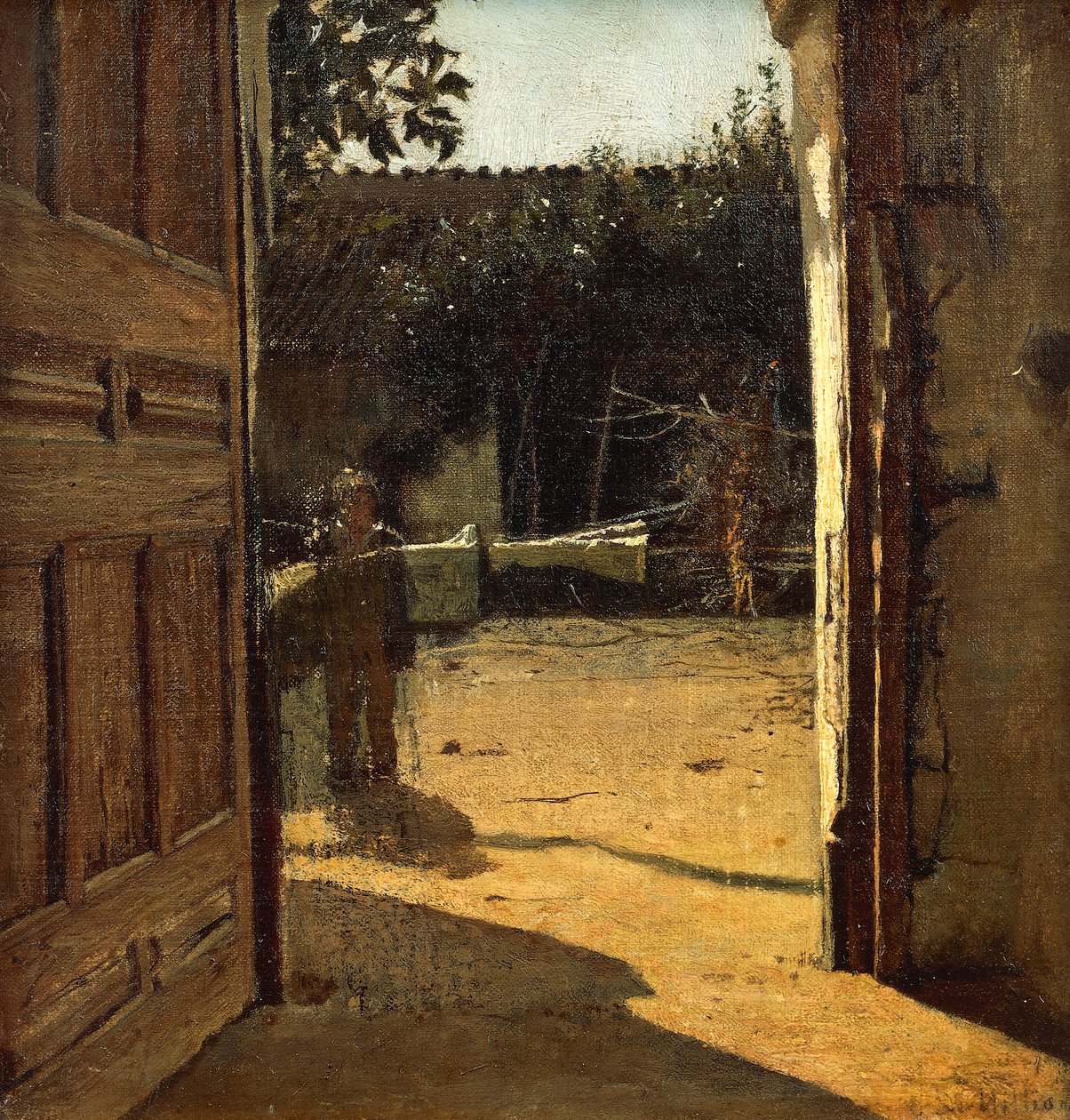 Gård i solen, interiör av hus på landet av Giuseppe or Joseph de Nittis