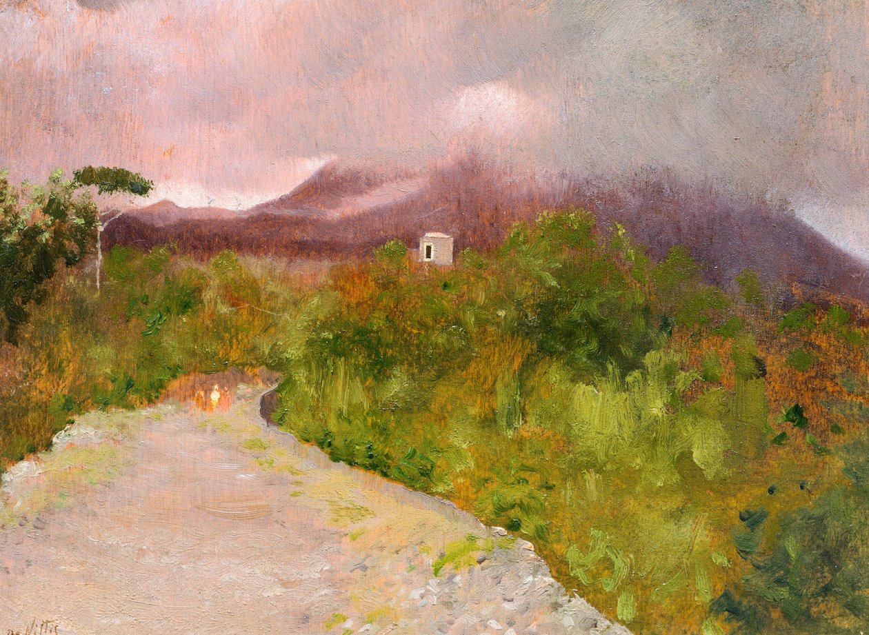 Fumarole of Mount Vesuvius, cirka 1871, av Giuseppe De Nittis (1846-1884), olja på duk, 9x17 cm av Giuseppe or Joseph de Nittis
