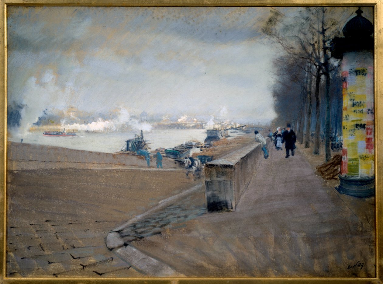 La Seine i Paris. Målning av Giuseppe Nittis (1846-1884) av Giuseppe or Joseph de Nittis