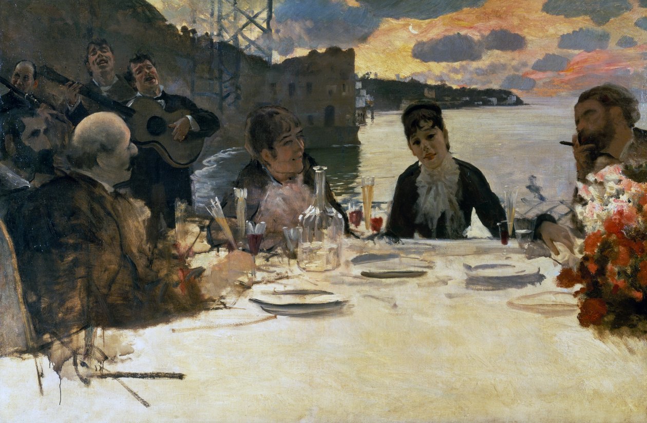 Lunch på Posillipo, ca 1879 (olja på duk) av Giuseppe or Joseph de Nittis