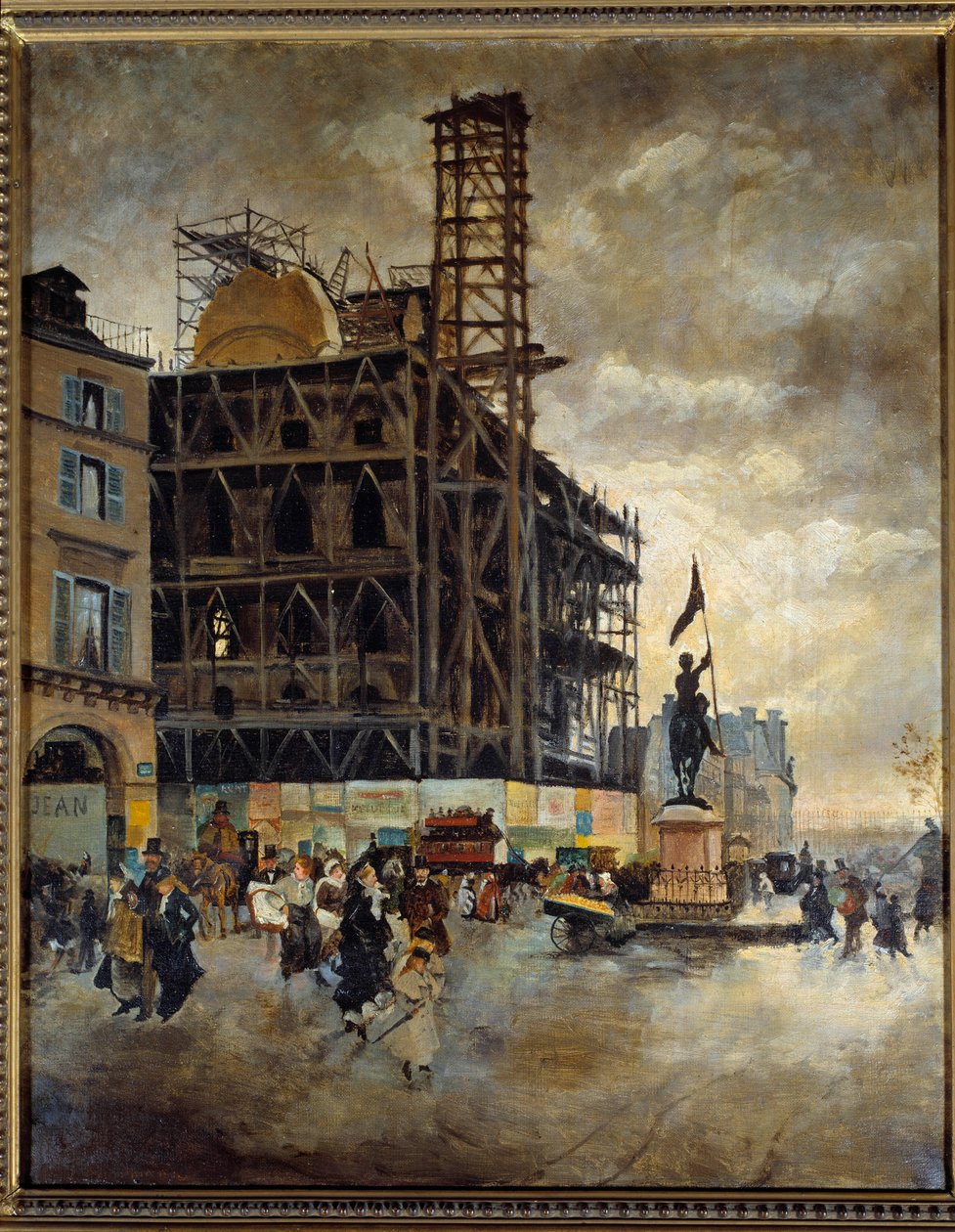 Place de pyramides byggandet av Marsan-paviljongen (Paris) 1880. Målning Guiseppe Nittis (1846-1884) Ec. Ital av Giuseppe or Joseph de Nittis