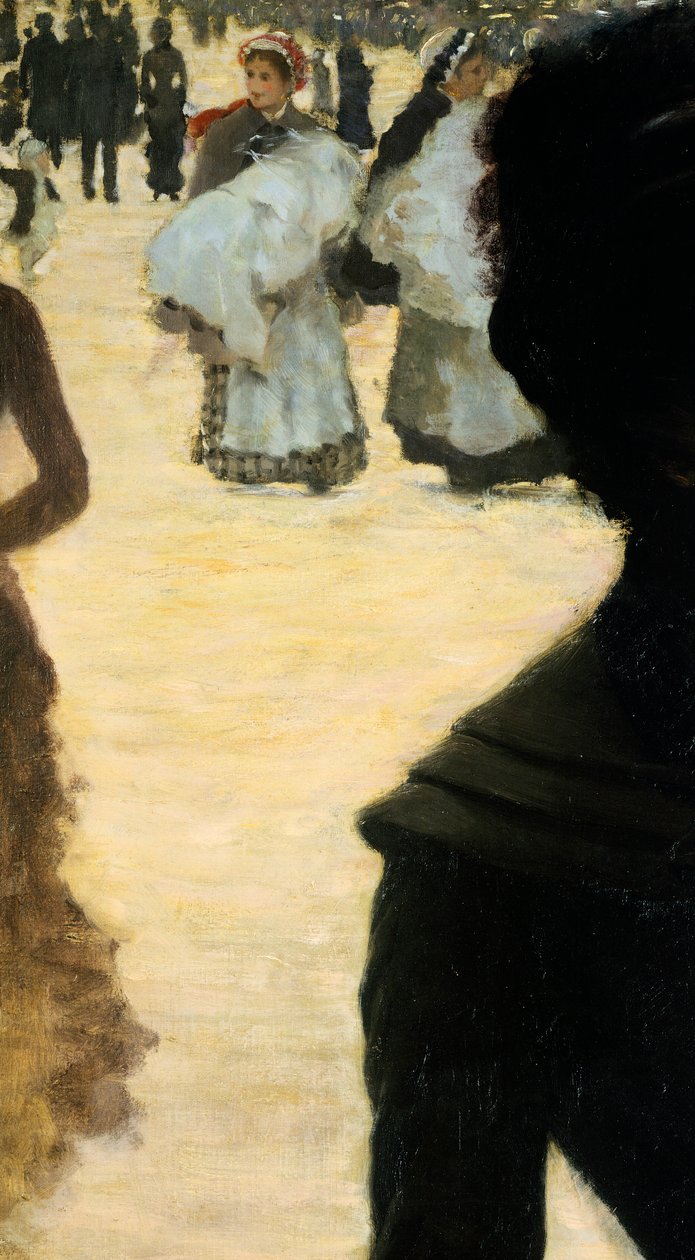 Återvänder från Bois de Boulogne, Lady with a Dog, av Giuseppe de Nittis, detalj av Giuseppe or Joseph de Nittis