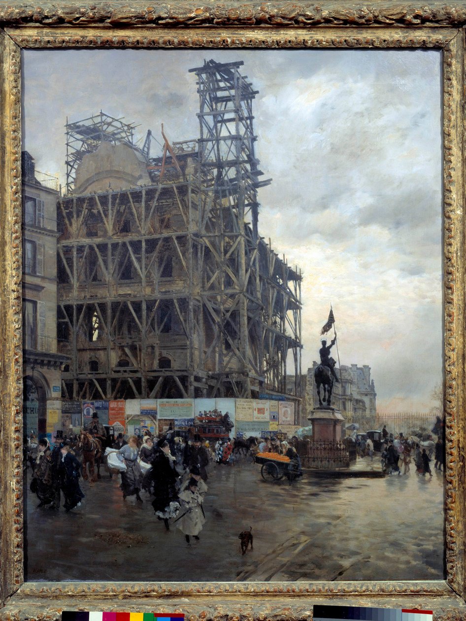 Utsikt över Place des Pyramides i Paris 1875 korsar parisarna torget nära en byggarbetsplats. Målning av Giuseppe de Nittis (1846-1894) 1875 sön. 0,92x0,74 m. Paris, Musée d