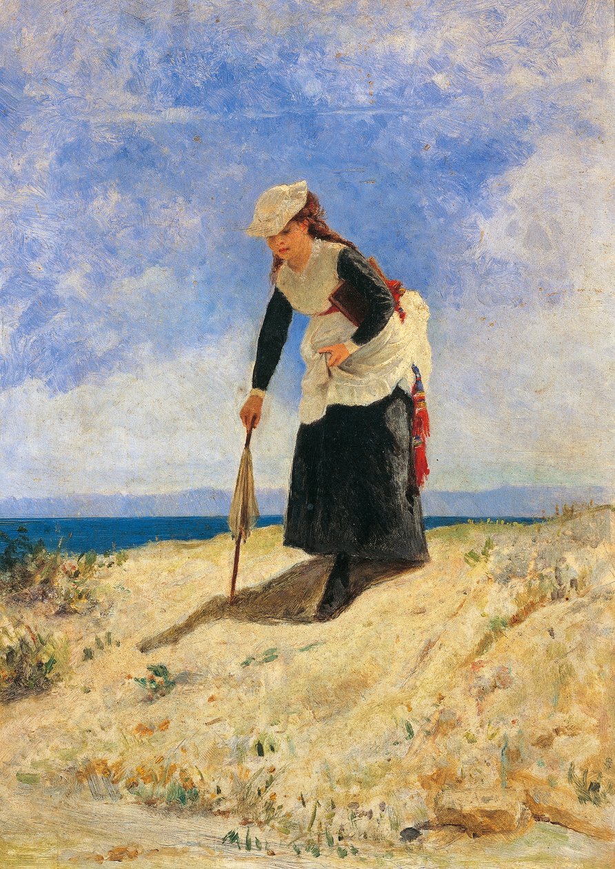 Kvinna i sand, cirka 1875, av Giuseppe de Nittis (1846-1884), olja på duk, 35x26 cm av Giuseppe or Joseph de Nittis