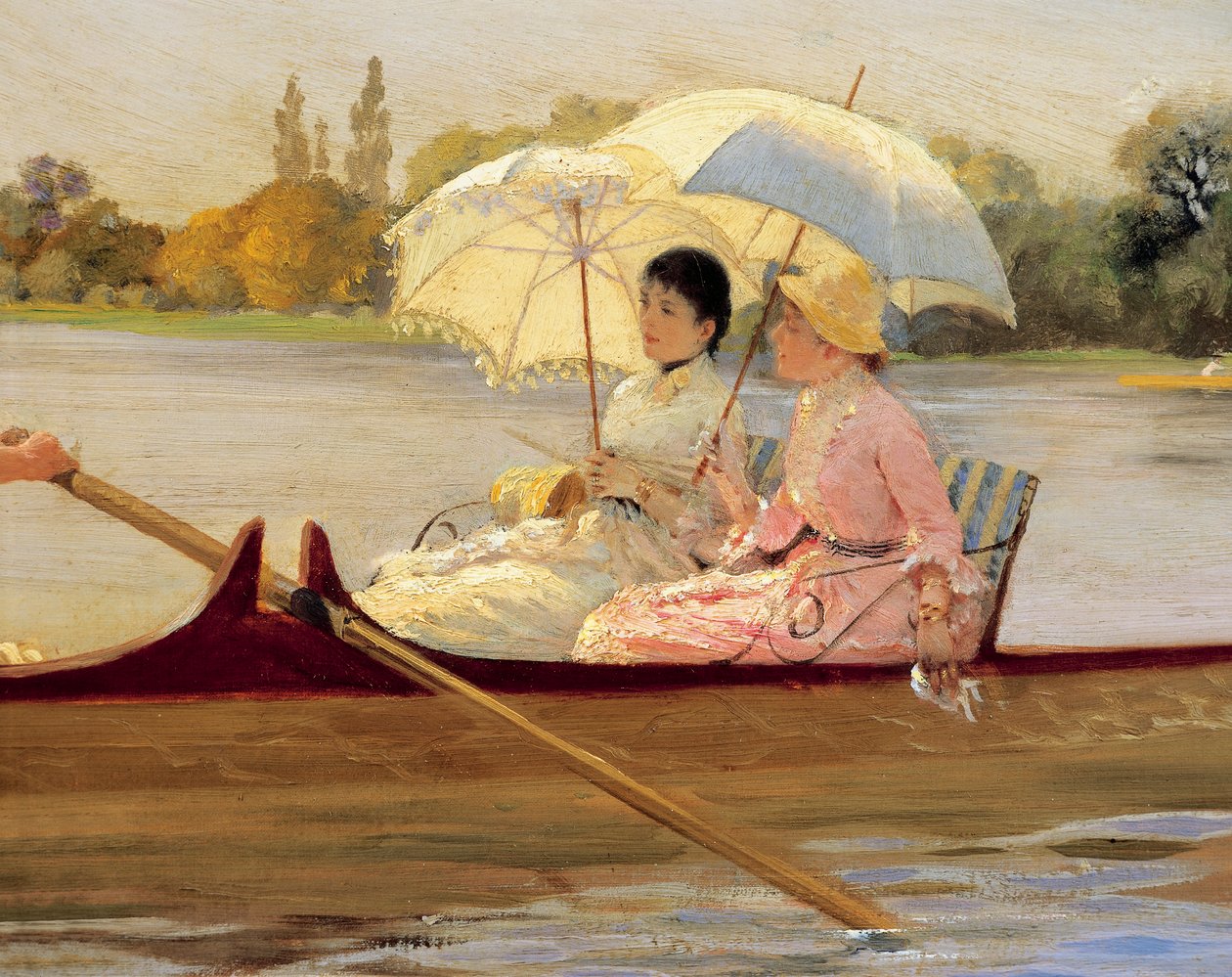 Kvinnor i båtar på Themsen av Giuseppe or Joseph de Nittis