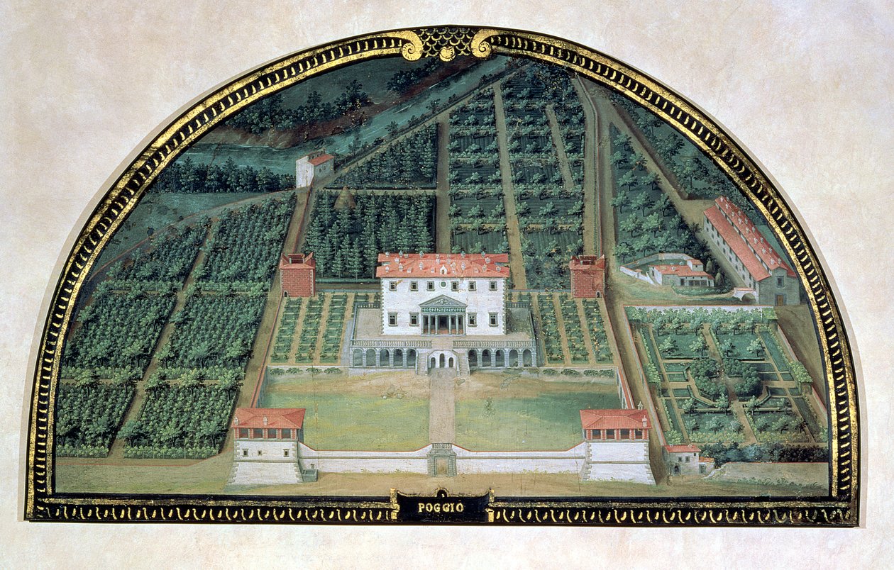 Villa Poggio a Caiano från en serie lunetter med vyer av Medici-villorna, 1599 (tempera på panel) av Giusto Utens