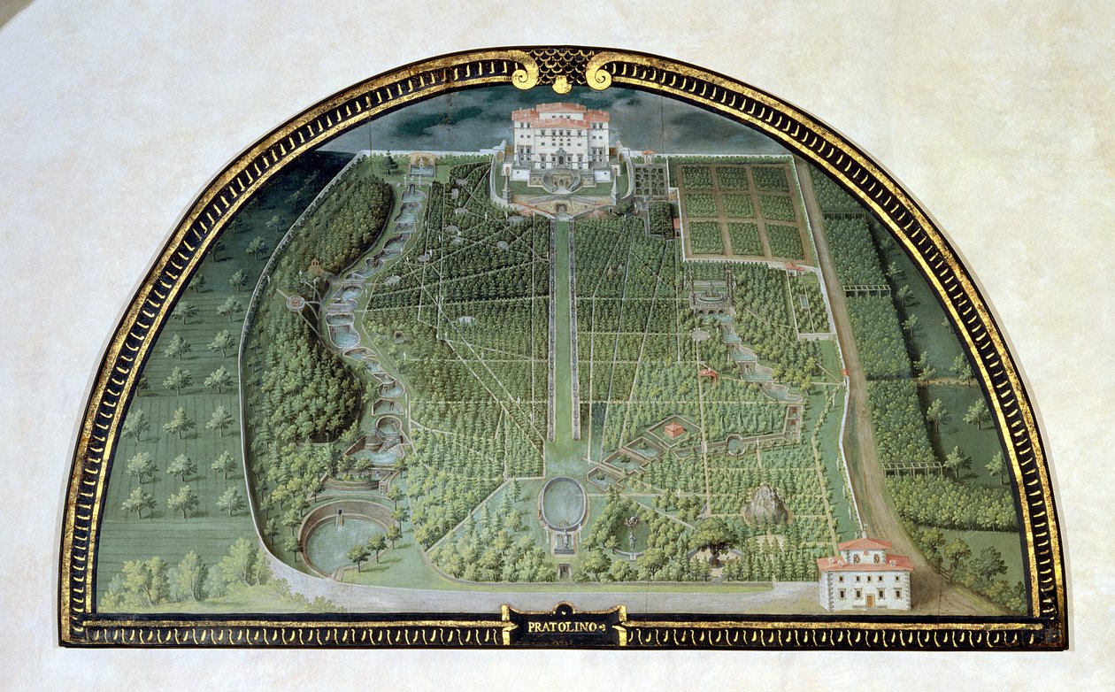 Villa Pratolino (Demidoff) från en serie lunetter med vyer av Medici-villorna, 1599 (tempera på panel) av Giusto Utens