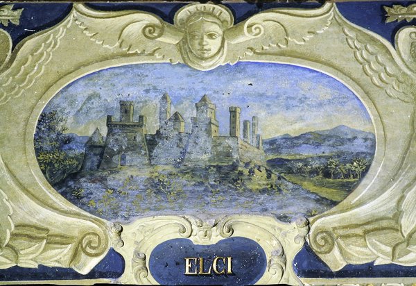 Elci, från en serie kartuscher som visar bilder av bostäderna som ägs av Conte Pannochieschi d