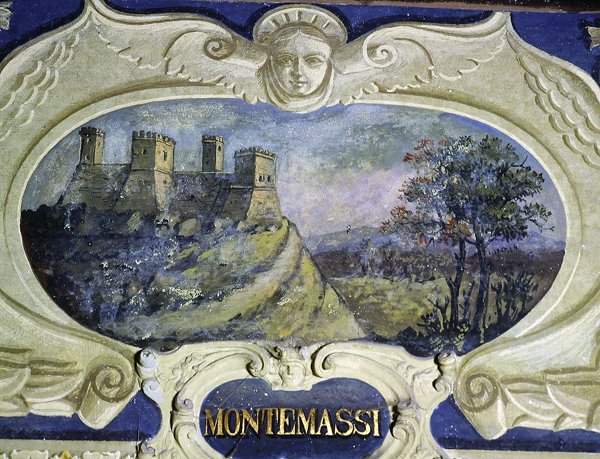 Montemassi, från en serie kartuscher som visar bilder av bostäderna som ägs av Conte Pannochieschi d