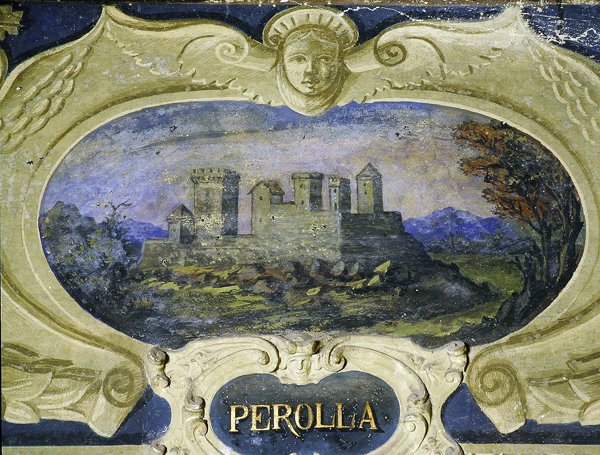 Perolla, från en serie kartuscher som visar bilder av Conte Pannochieschi d