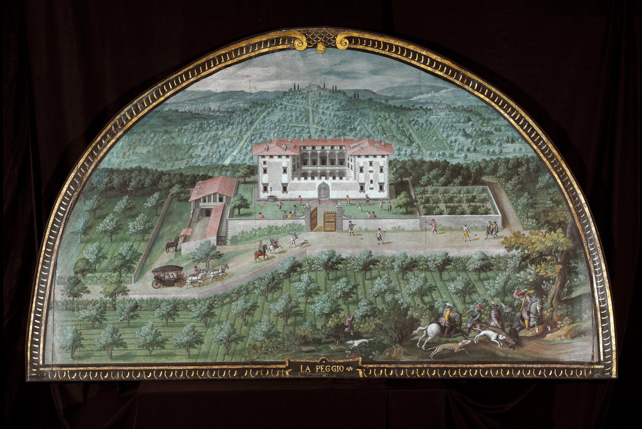 Utsikt över Villa La Peggio nära Florens, Italien (Tempera av Giusto Utens