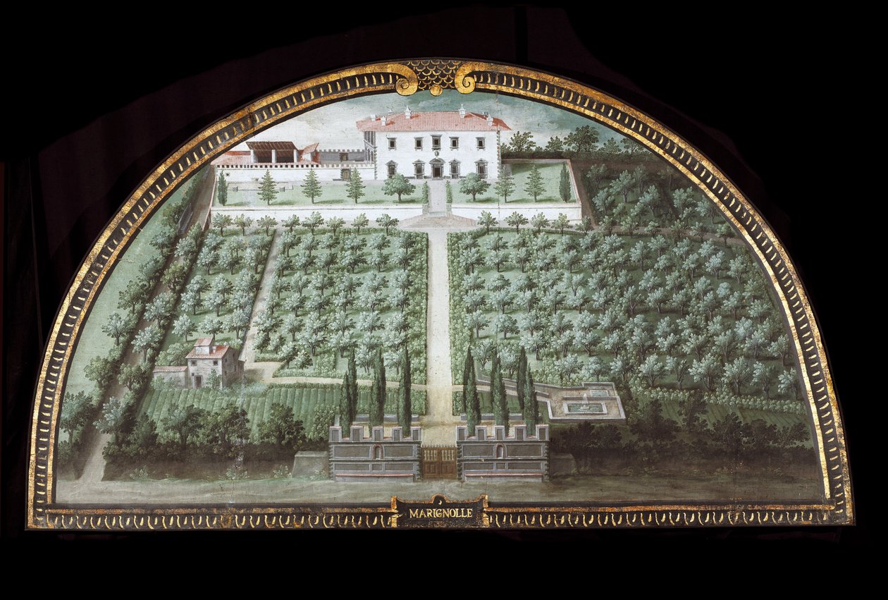 Utsikt över Villa di Marignolle nära Florens, Italien (Tempera av Giusto Utens