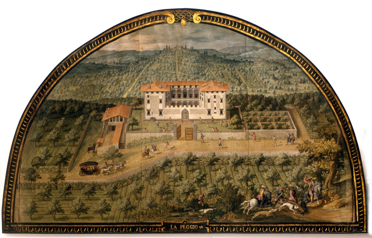Villa "" La Peggio "" av Giusto Utens (1500-talet). Män som spelar boll. Florens museum som det var. Florens. av Giusto Utens