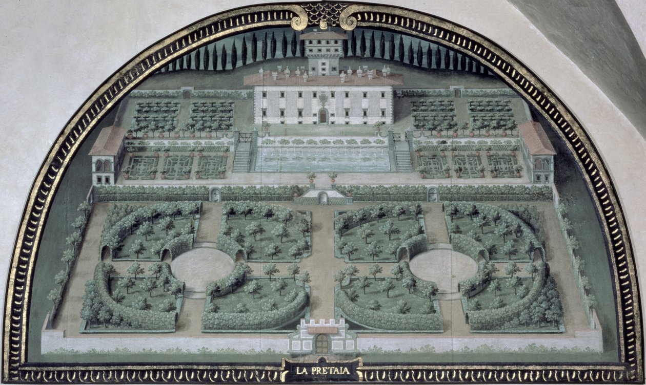 Villa della Pretaia från en serie lunetter som visar utsikten över Medici-villorna av Giusto Utens