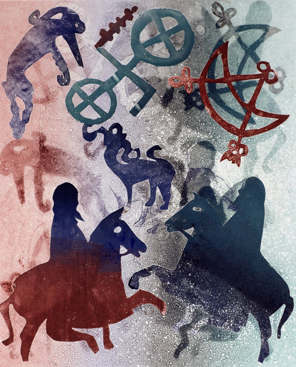 Pictish Riders, 1996 (monotypi) av Gloria Wallington