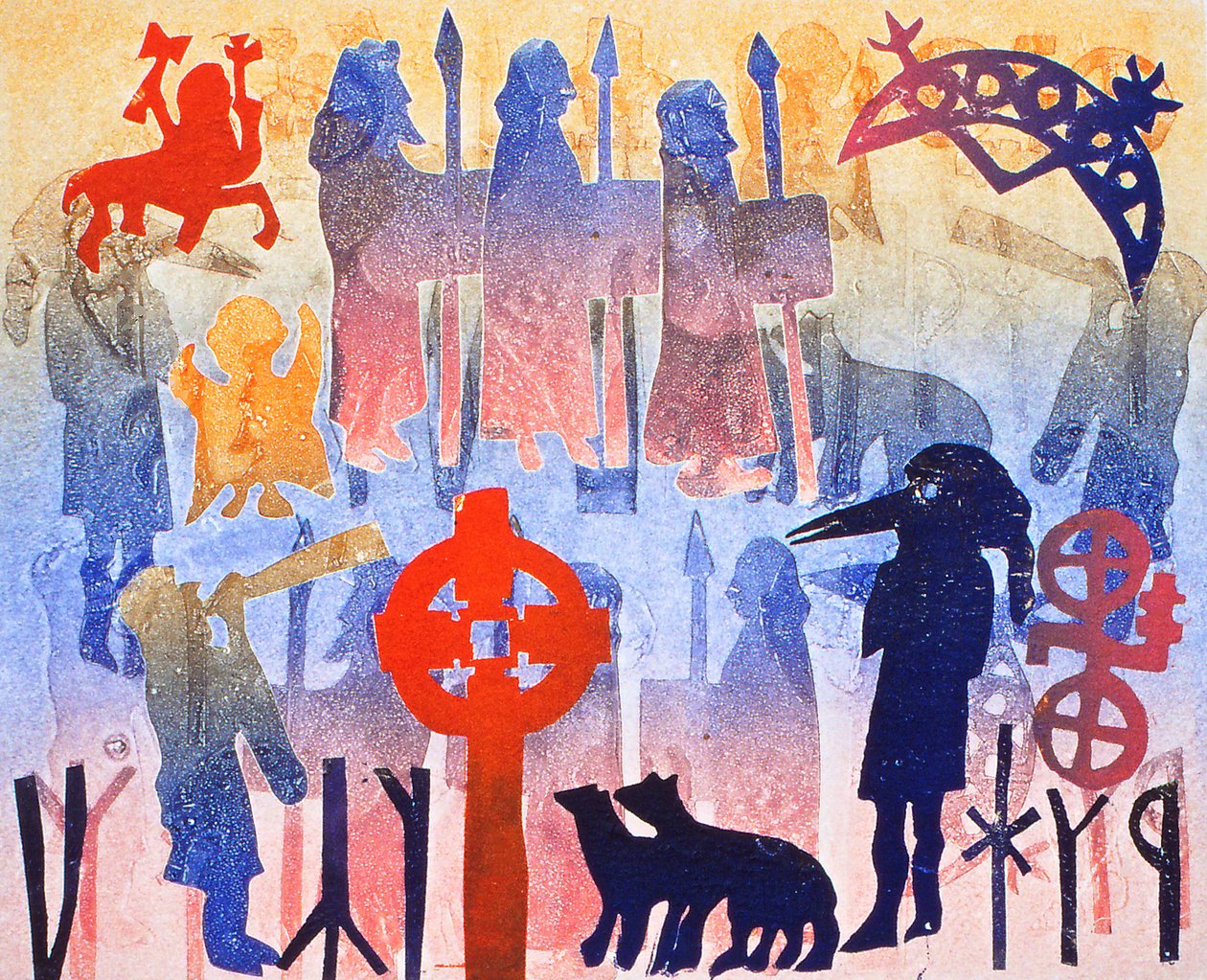 Regnbågsdagar, 2000 (monoprint) av Gloria Wallington
