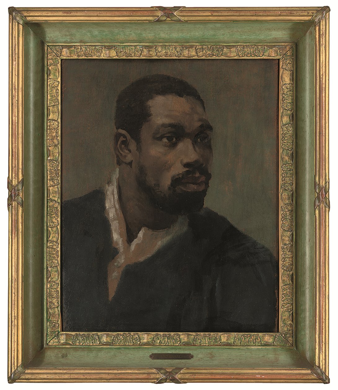 Head of a Black, inramad (olja på panel) av Glyn Warren Philpot