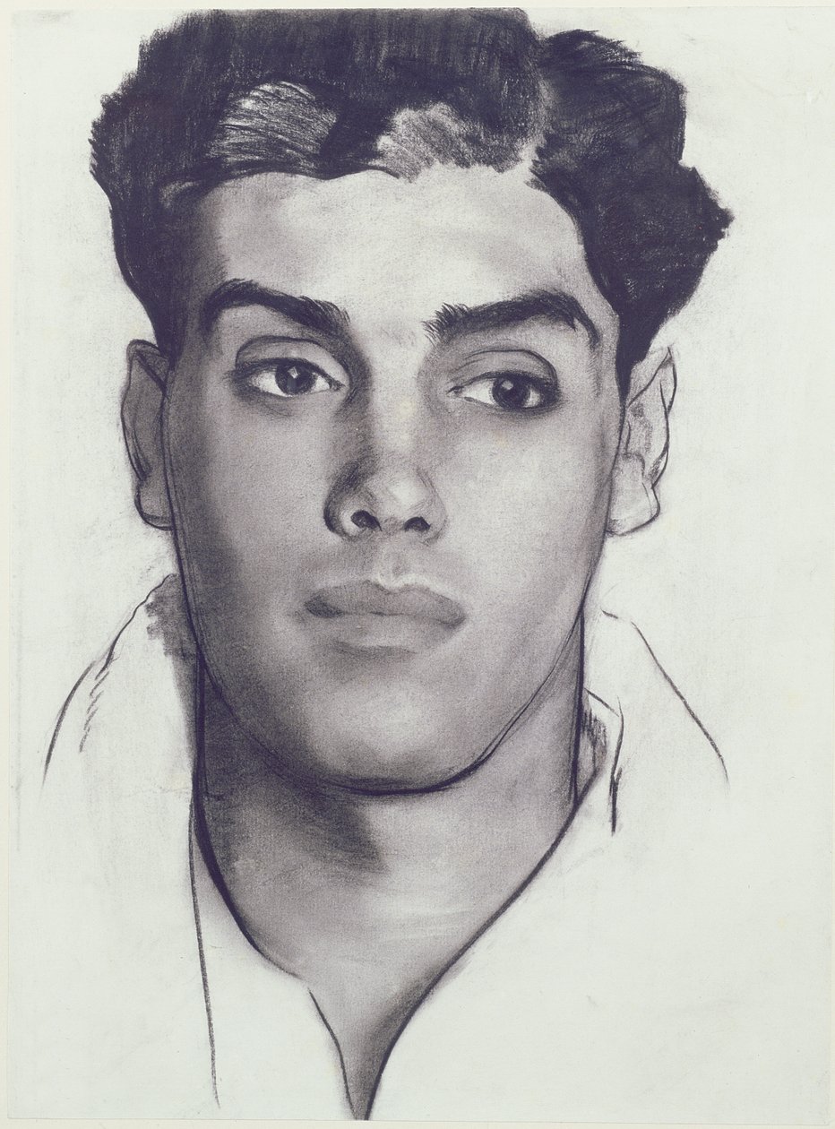 En ung mans huvud (kol på papper) av Glyn Warren Philpot