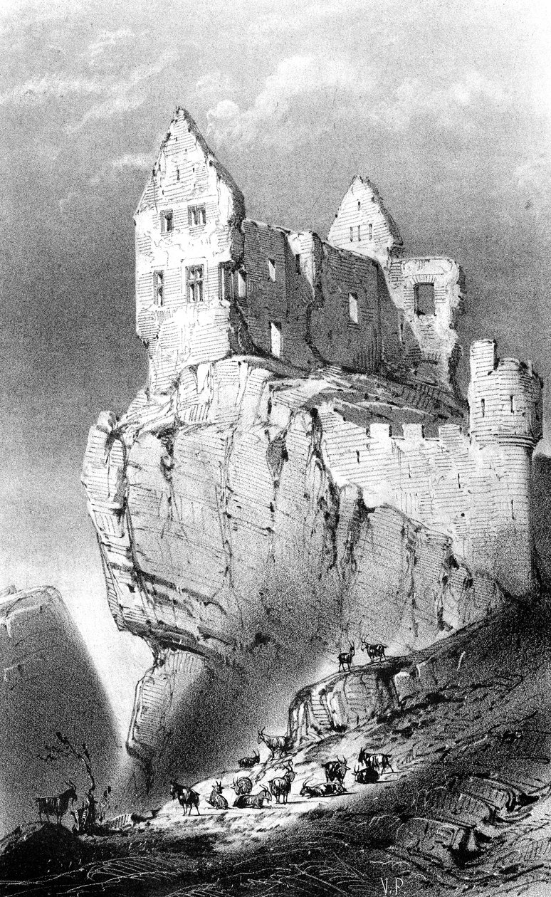 Chateau de Crussol, Saint-Peray, Frankrike, 1800-talet. av Godard Q. des Augustins