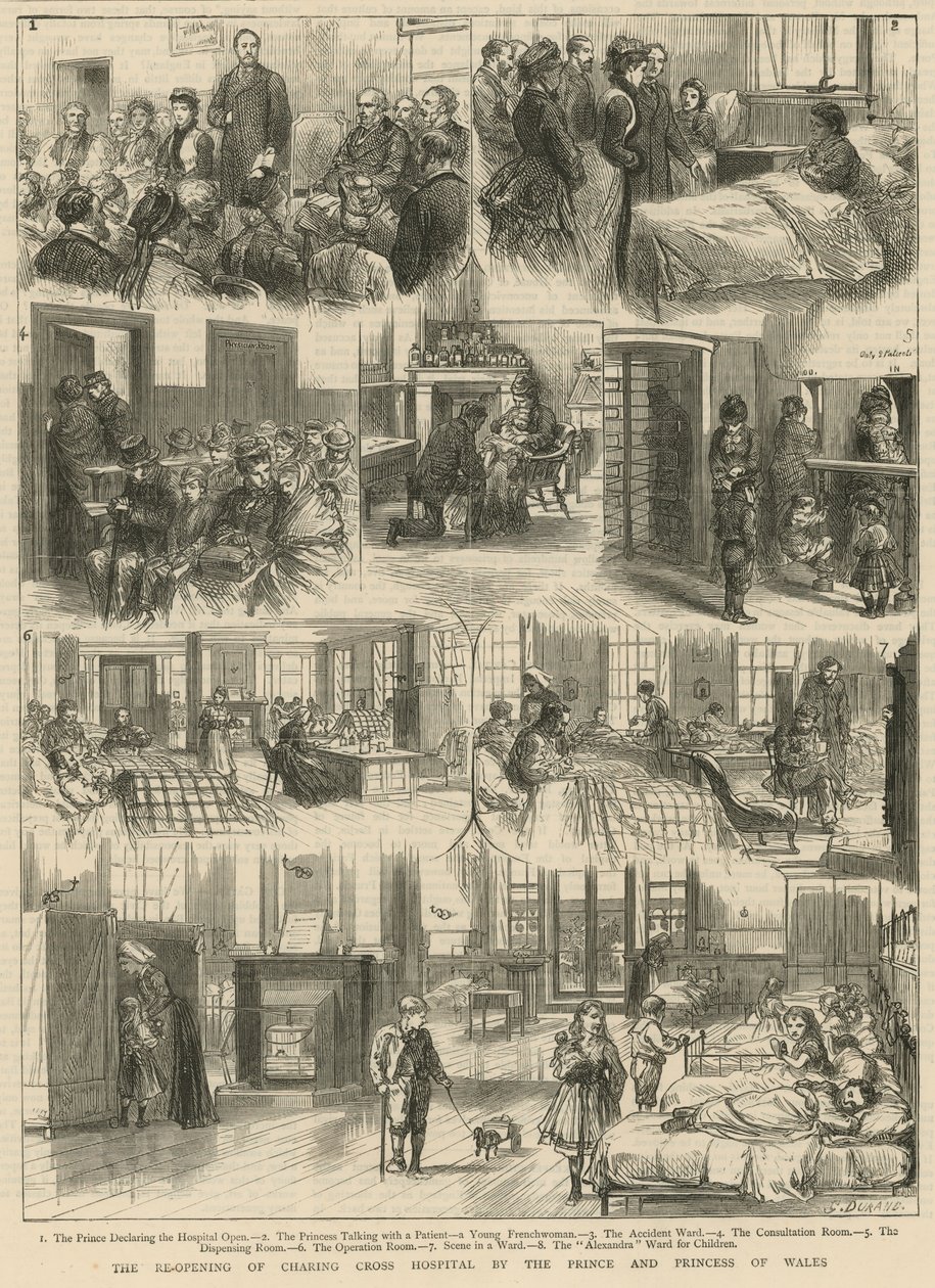 Återöppnandet av Charing Cross Hospital av prinsen och prinsessan av Wales (gravyr) av Godefroy Durand