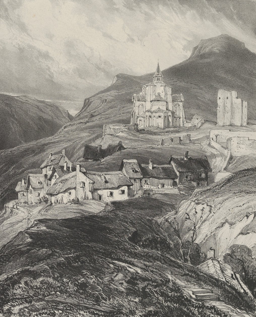 Exteriör absiden av Saint-Nectaire-kyrkan, 1831. av Godefroy Engelmann