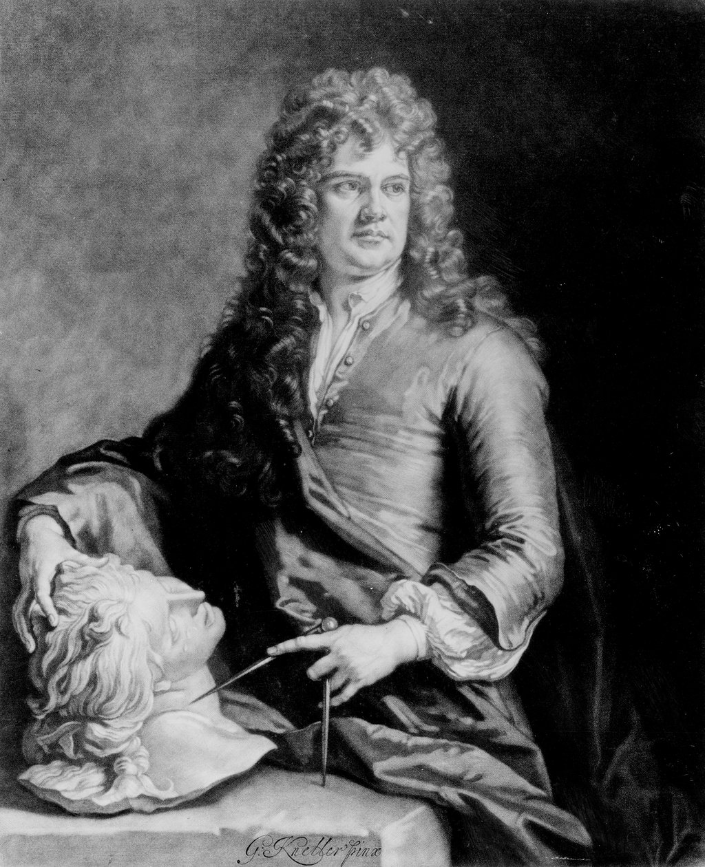 Grinling Gibbons (1648-1721), graverad av J. Smith av Godfrey Kneller