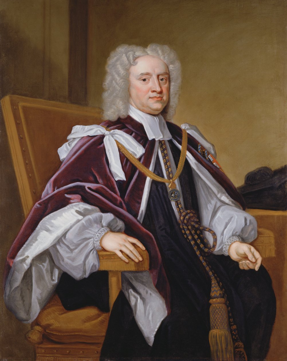 Porträtt av biskop Trelawny, en av de sju biskoparna som ansökte mot James II:s avlatsförklaring och ställdes inför rätta för förtal av Godfrey Kneller