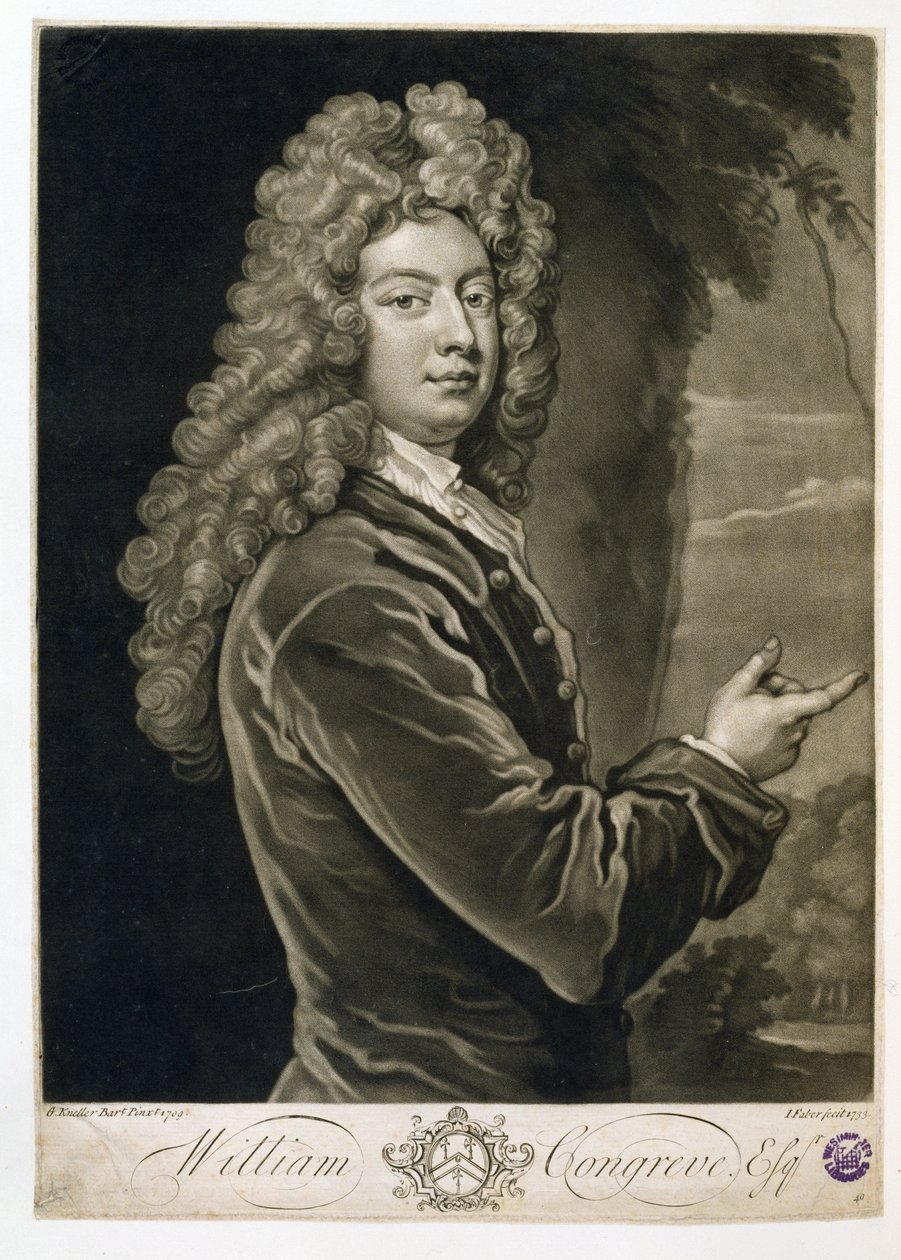 William Congreve (1670-1729), graverad av John Faber (1684-1756), 1733 av Godfrey Kneller