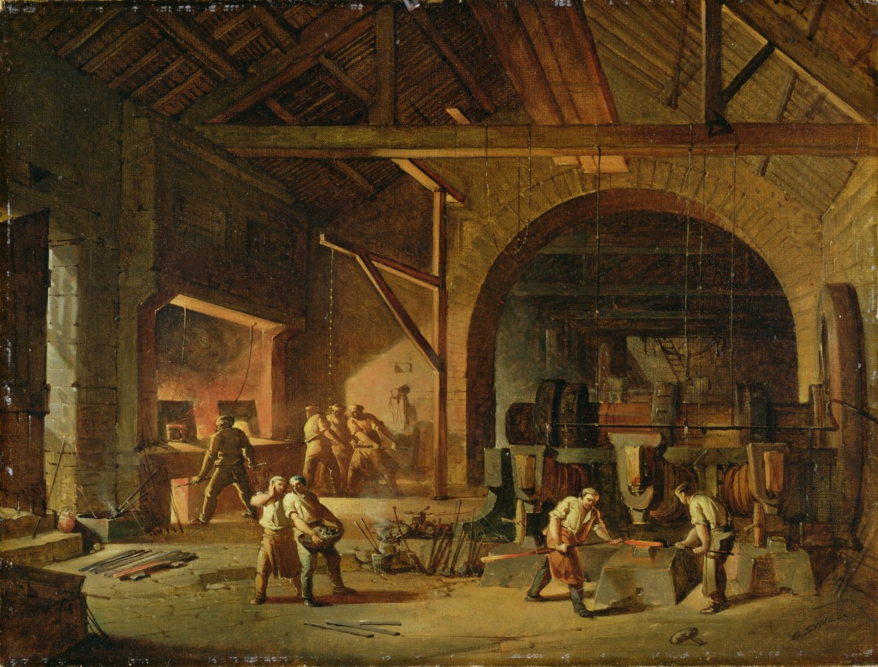 Interiör av ett järnbruk, 1850 av Godfrey Sykes