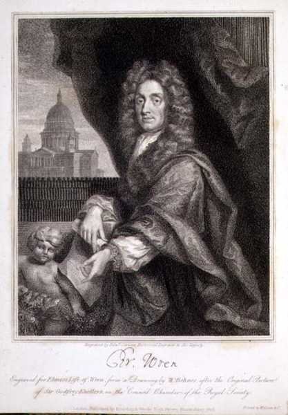 Porträtt av Christopher Wren graverad för Elmes "Life of Wren" av Godfrey (after) Kneller