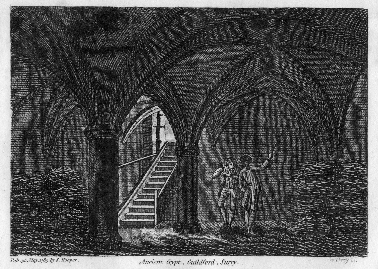 Forntida krypta, Guildford, Surrey, 1785. av Godfrey