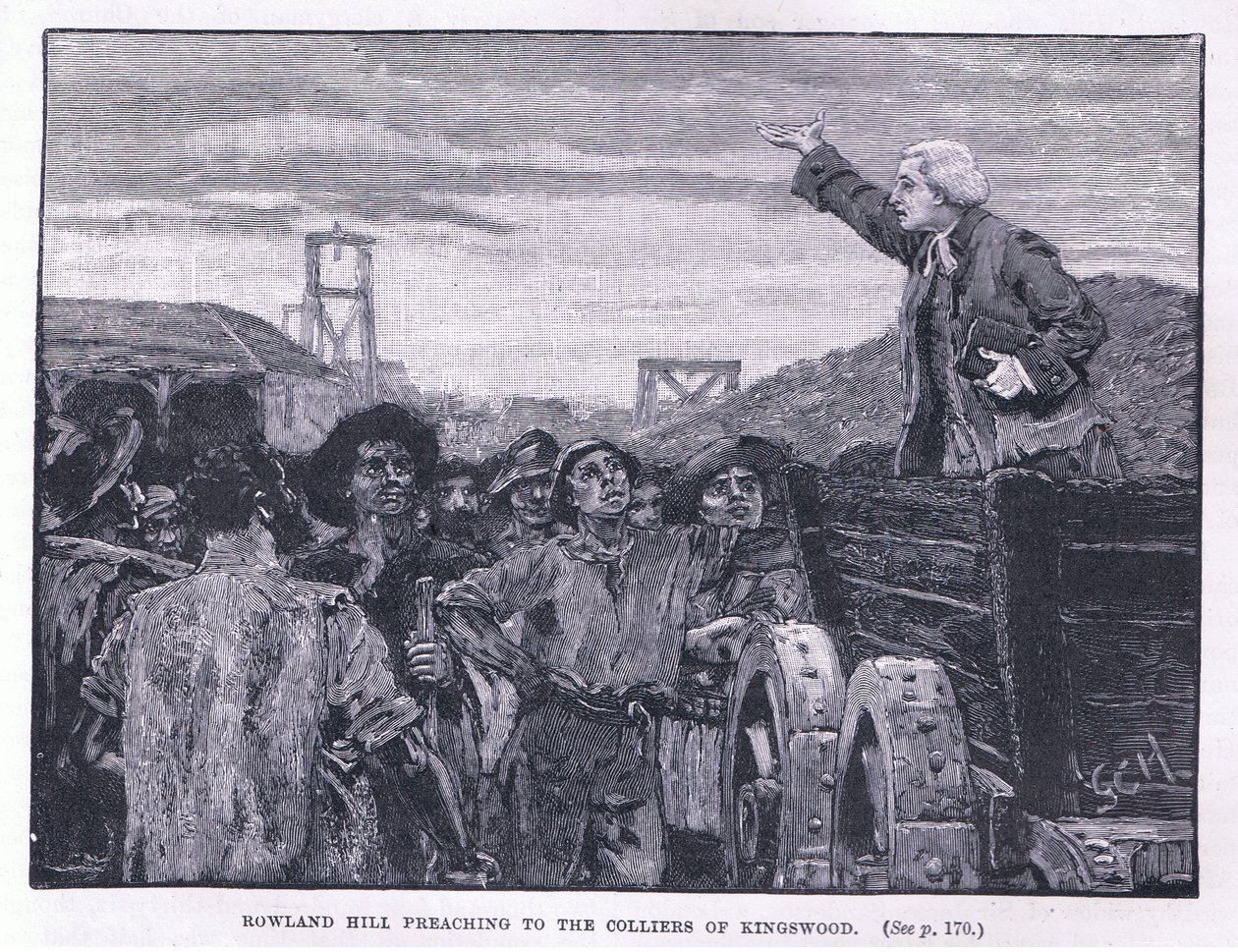 Rowland Hill predikar för colliers i Kingswood av Godfrey C. Hindley
