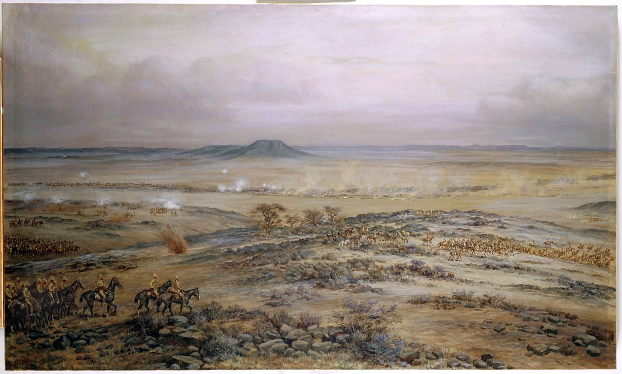 Attacken på Cronjes styrka vid Vedute Drift nära Paardeberg, 1900 av Godfrey Douglas Giles