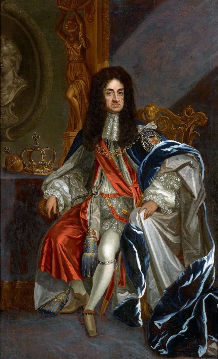 Barock : Porträtt av Charles II av England (1630-1685), i kläderna av Strumpebandsorden par Kneller, Sir Gotfrey (1646-1723), andra hälften av 1600-talet. Olja på duk, 99,6x61, 5. Privat samling av Godfrey Kneller