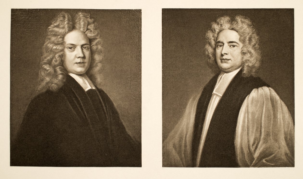 Till vänster: Henry Sacheverell D.D. Till höger: Francis Atterbury, biskop av Rochester, pub. 1902 (kollotyp) av Godfrey Kneller