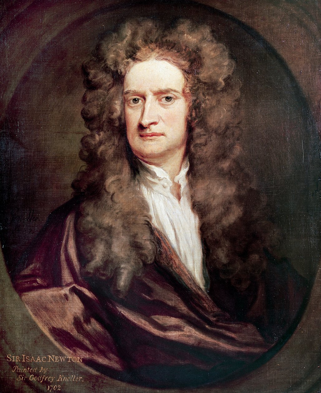 Porträtt av Isaac Newton (1642-1727), engelsk matematiker, fysiker och astronom, målning av Godfrey Kneller (1646-1723) av Godfrey Kneller