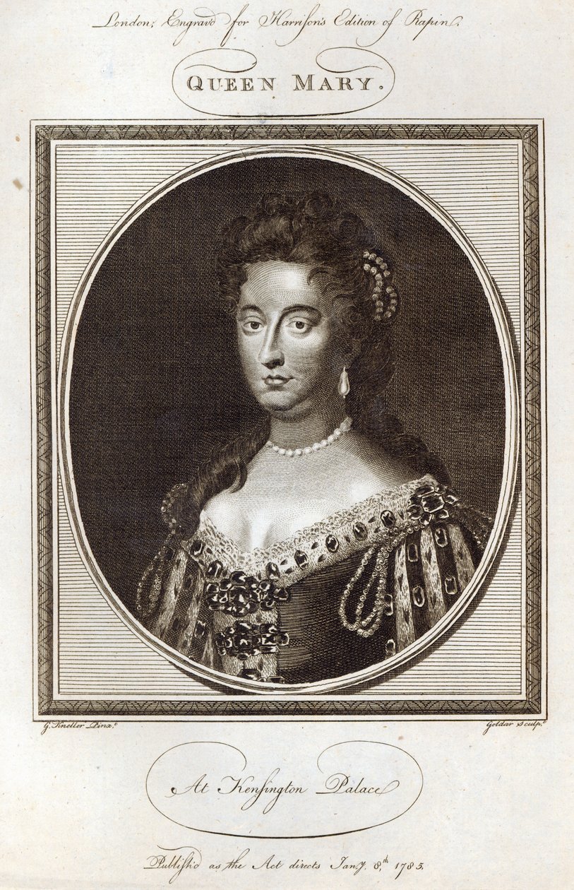 Queen Mary på Kensington Palace, graverad för Harrisons Edition of Rapin, publicerad 8 januari 1785 av Godfrey Kneller