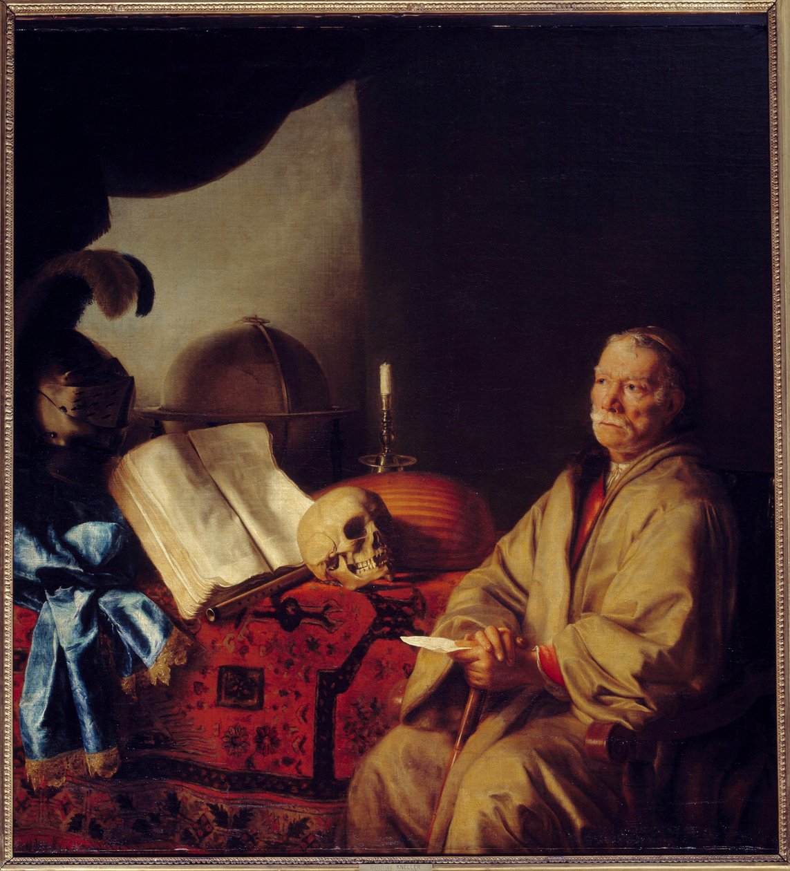 Filosofen i meditation Måleri (Vanite) av Gottfried Kneller (1646-1726) (ec.all.) 1668 Sön. 1,37x1,44 m av Godfrey Kneller