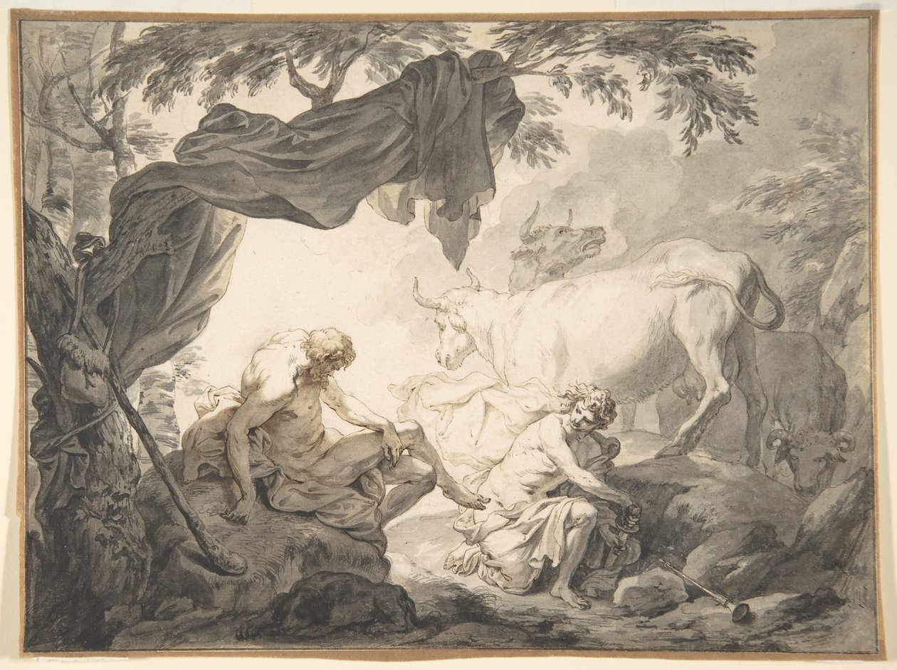 Illustrationer till metamorfoserna av Ovidius, Jupiter och Io, förklädd till en vit kviga av Godfried Maes