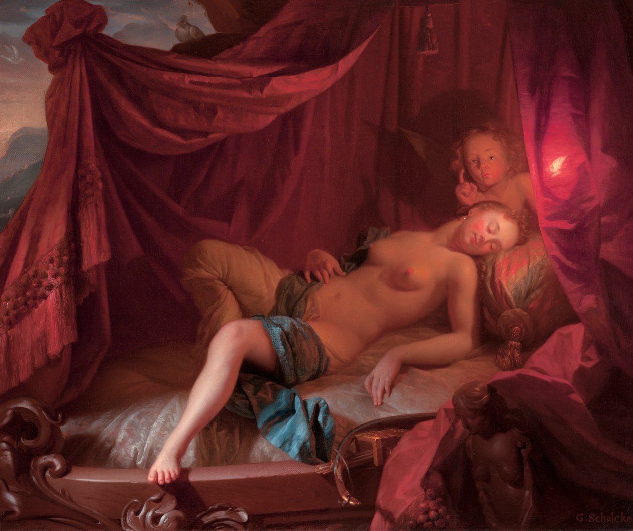 Sovande Venus och Amor av Godfried Schalcken