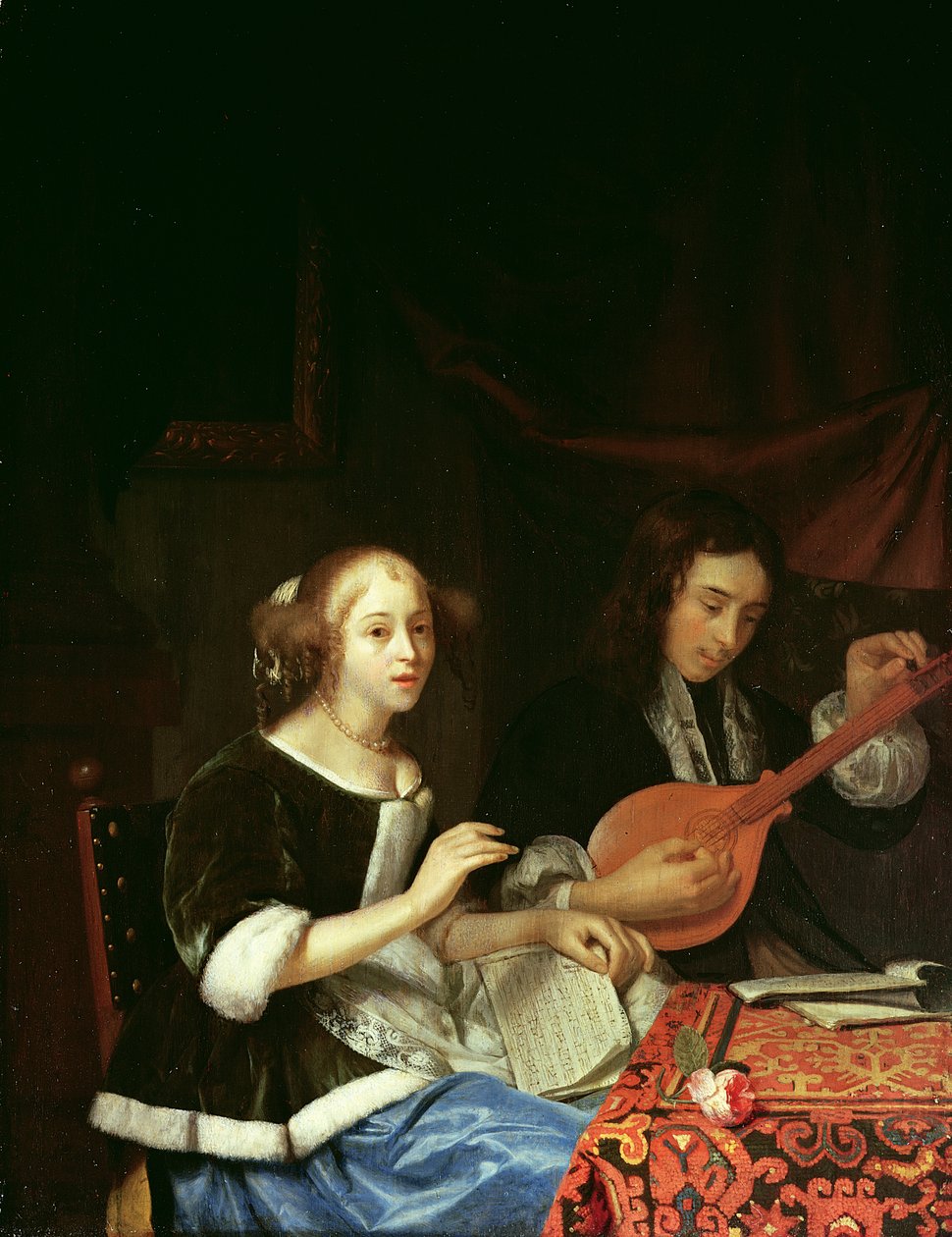 Ett ungt par som gör musik, ca 1665-70 av Godfried Schalcken