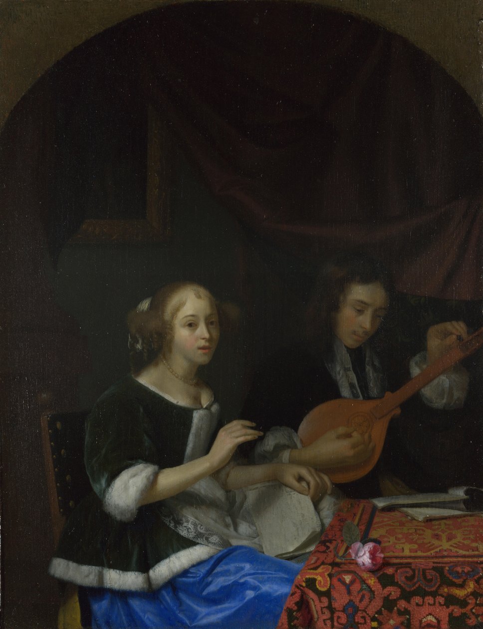 En kvinna som sjunger och en man med en cittern, ca. 1665-1667 av Godfried Cornelisz Schalcken