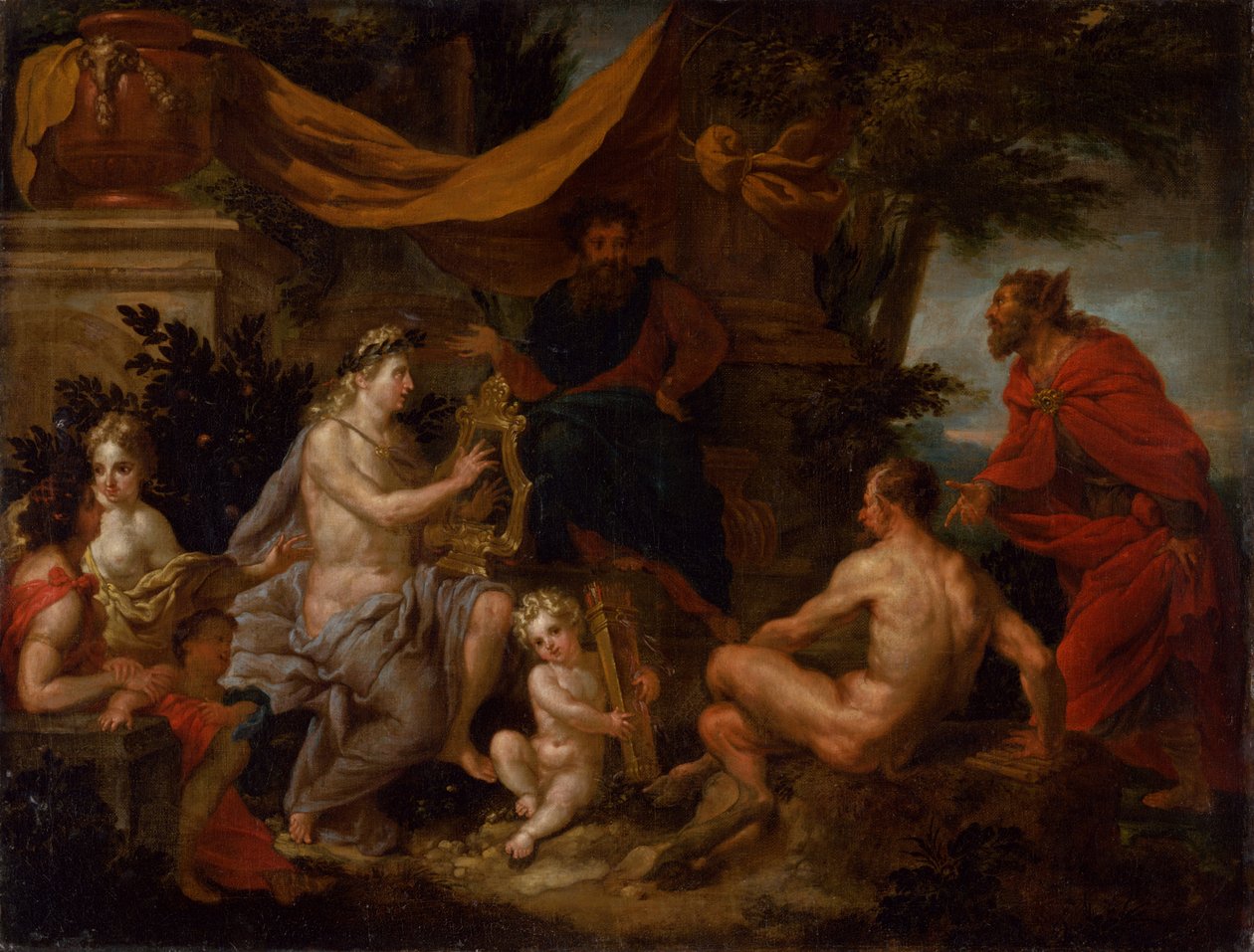 Tävlingen mellan Apollo och Pan, ca 1690. av Godfried Maes