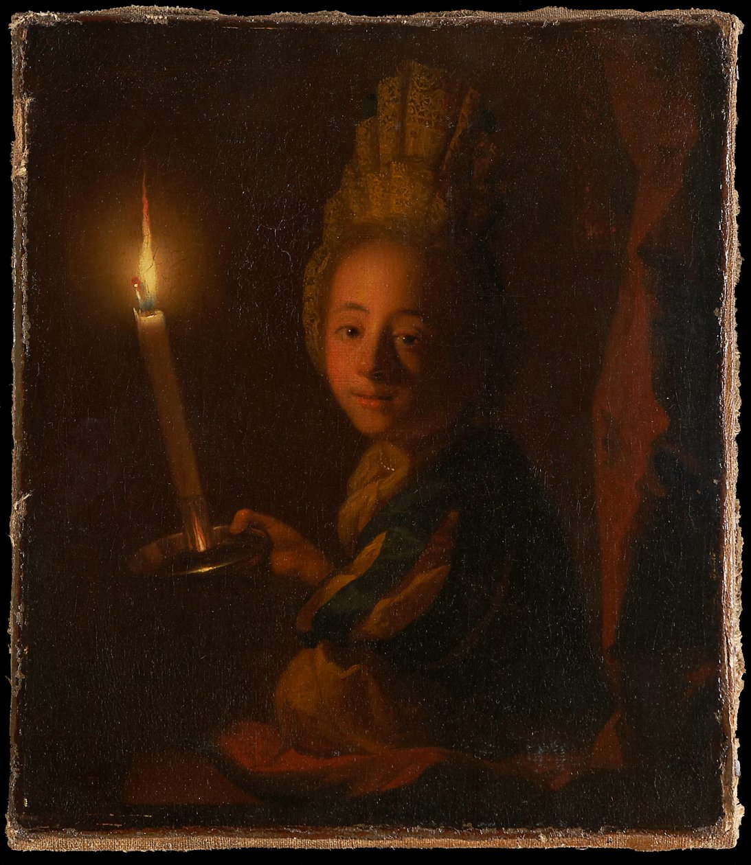 Flicka med brinnande ljus av Godfried Schalcken