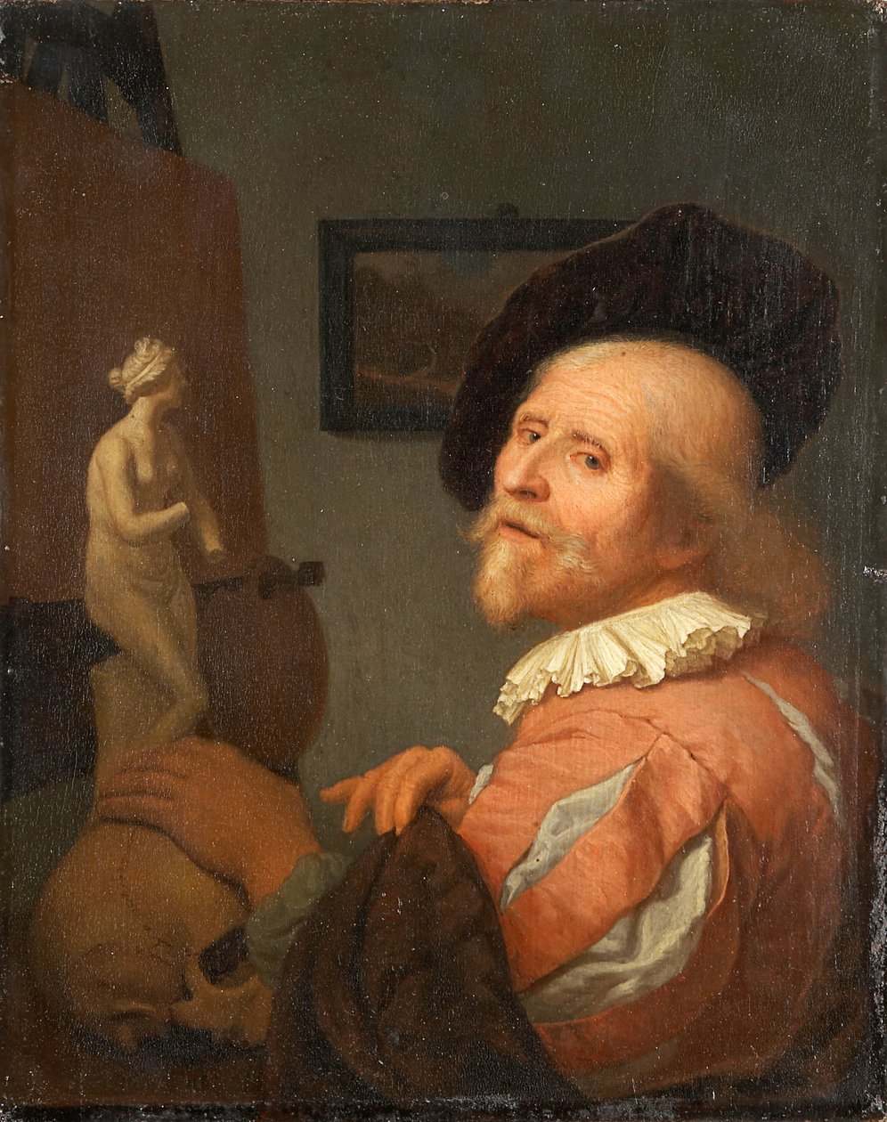 Porträtt av en konstnär i sin ateljé av Godfried Schalcken