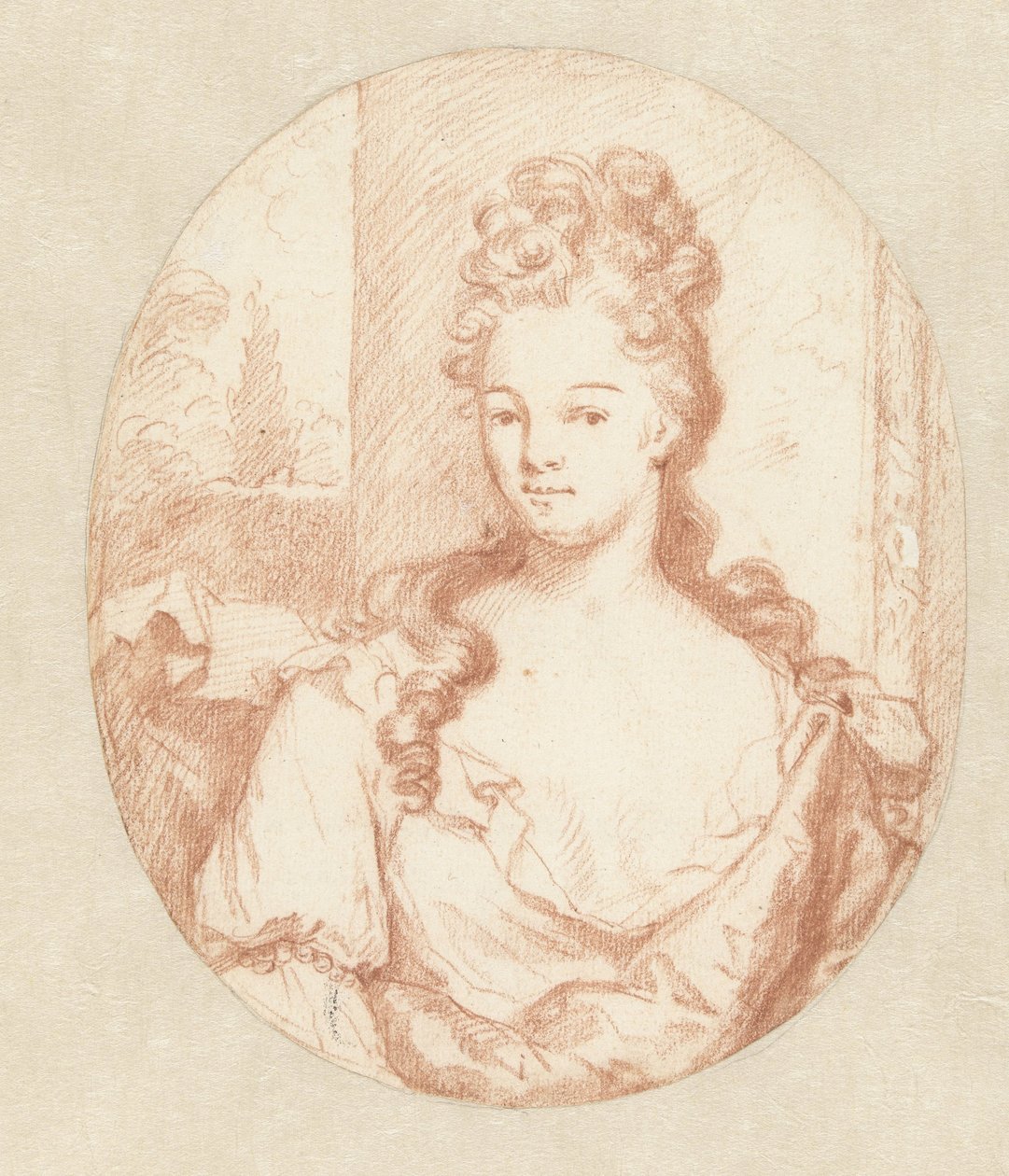 Porträtt av en okänd ung kvinna, oval av Godfried Schalcken