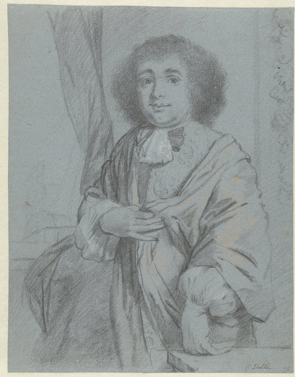 Porträtt av en stående gentleman Konstbok eller studiealbum av Caspar Netscher (serietitel) av Godfried Schalcken