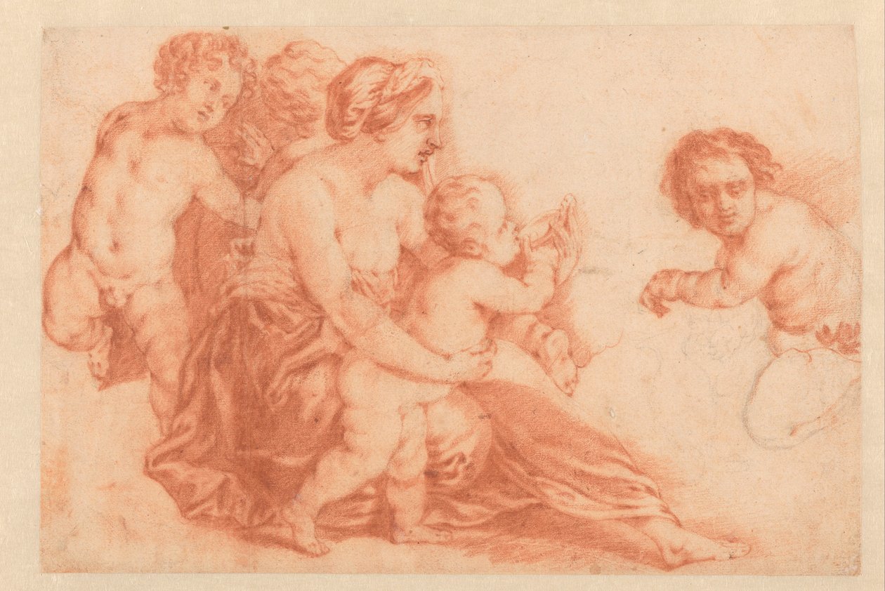 Kvinna med olika barn Kunstboek eller studiealbum från Caspar Netscher (serietitel) av Godfried Schalcken