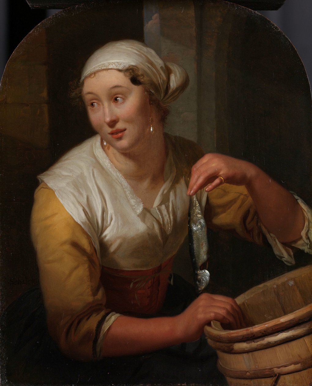 Kvinna som säljer sillar av Godfried Schalcken