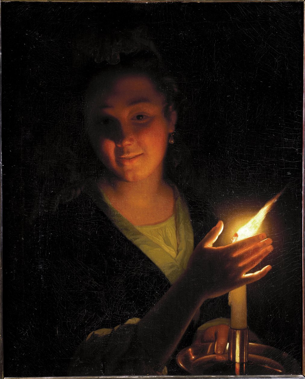 Kvinna med ett ljus (olja på duk av Godfried Schalcken